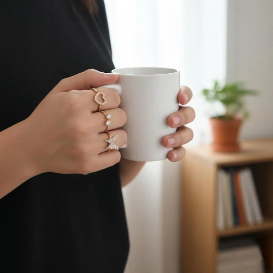 8 Pcs Funky Crystal Adjustable Rings Set New Style